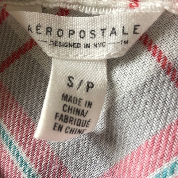 Aeropostale Plaid Flannel Button Down Pink Gray Size Small - Picture 5 of 6